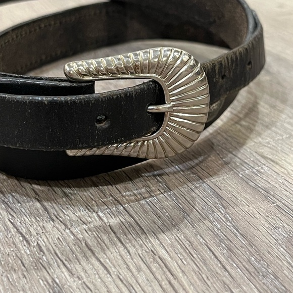 Handmade Colorado Leather Goods 36W Black Belt Silver Buckle Beaded Accent Belt - Picture 4 of 9